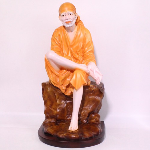 Large Orange Sai Baba Sitting On Stone Sai Baba Idol/Murti for Home and Office Decor