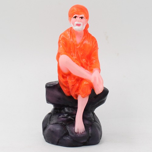 Sai Baba Sitting On Stone Idol Shirdi Sai Baba Fiber Idol for Pooja Home Decoration