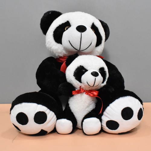 Fabric Soft Push Stuffed Panda Mother With Baby | Washable Toy For Kids