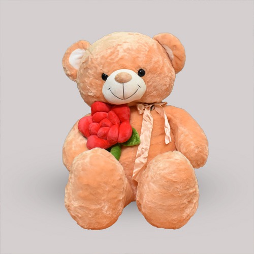 Brown Teddy With Rose Bear Soft Toy