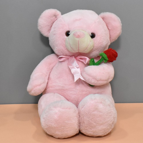 Baby Pink Teddy Bear With Red Rose Soft Toy