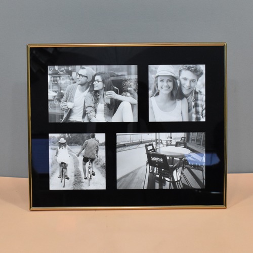 Black Shine Gold-Tone  Wooden Wall Collage Photo Frame for Birthday | Anniversary | House Warming (4 Photographs, Black)