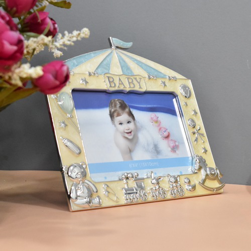 Blue Silver Plated Baby Table Top Photo Frame( Photo Size 6 x 4 Inches)