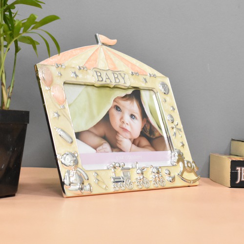 Orange Silver Plated Baby Table Top  Photo Frame( Photo Size 6 x 4 inches)