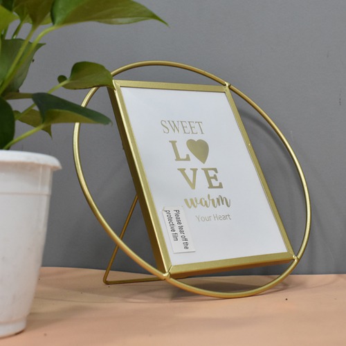 Gold Plated Round Shape Metal Table Top  Photo Frame For Home & Office decor ( Photo Size: 5 x 7 inches )