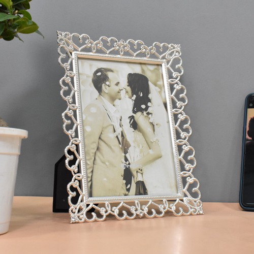 Silver Open Heart Table Top  Photo Frame For Home & Office Decor( Photo Size: 6 x 4 inches)