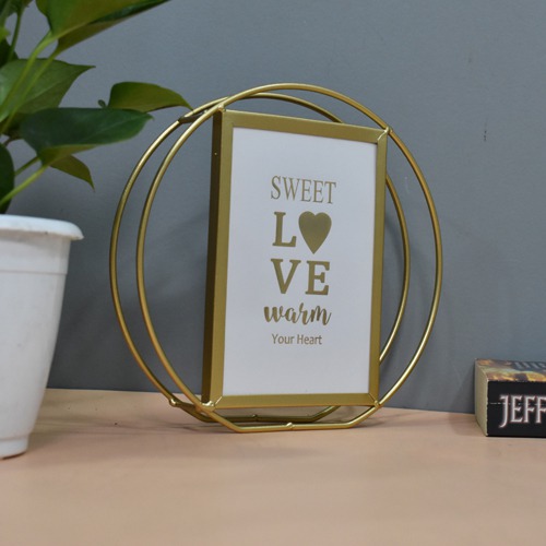 Golden  Plated Round Metal Table Top Photo Frame( Photo Size: 6 x 4 inches, Small)