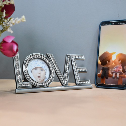 Silver Diamond Studded LOVE  Table Top Photo Frame For Home& Office Decor