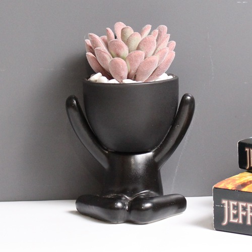 Indoor Artificial Black Pot Plant  | Plant in Plastic Pot for Home Decor | Decoration Items for Living Room | Decorative Table Top Indoor Plants for Office Desks & Counters