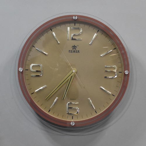 Brown And Gold Colour Power Quartz Wall Clock( 17.5 x 17.5 inches, Brown)