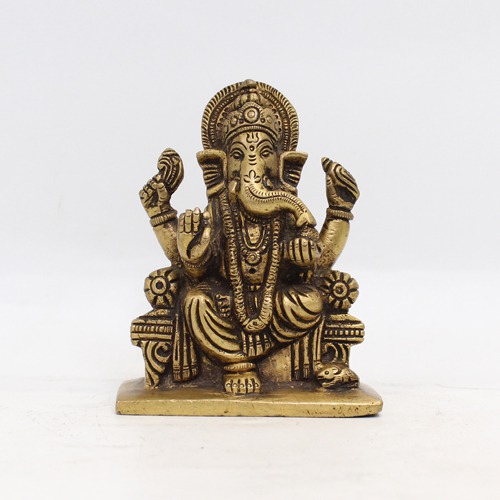 Black Gold Brass Ganesha Idol For Office Decor