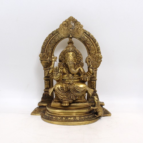 Brass Ganesha Sitting on Sinhasan For Home and Office Decor