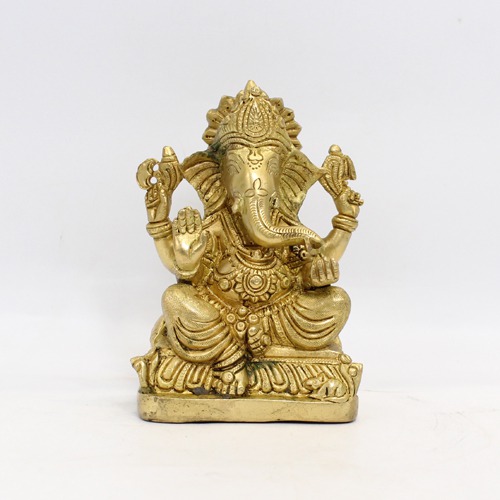 Golden Brass Ganesh Idol For Home, Pooja Ghar