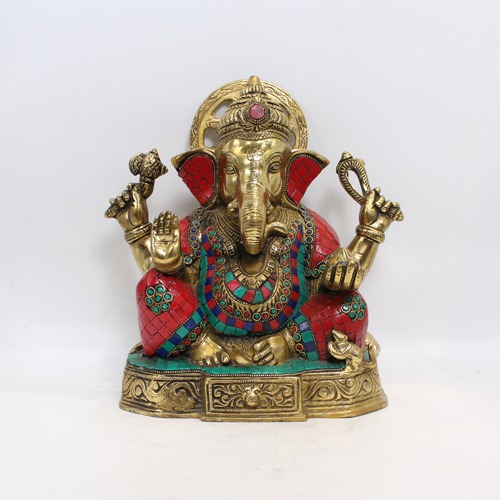 Multicolour Stone Brass Ganesha For Showpiece, Home Decor, Gifting  your Friend