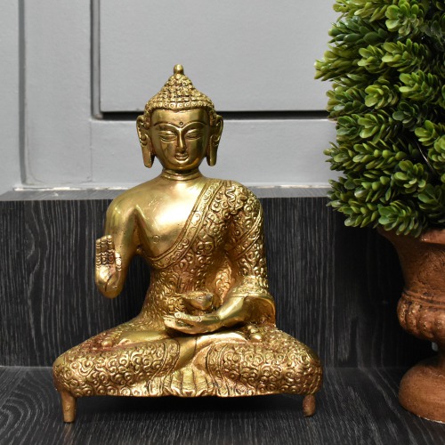 Designer Shal Buddha Statue Golden Colour | Religious Idol of Lord Gautam Buddha Statue Big Size Idols Decorative Showpiece