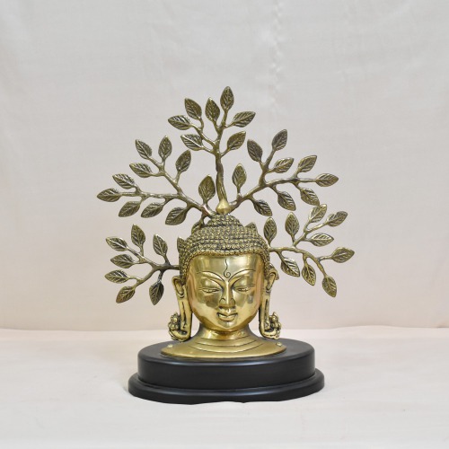 Brass Buddha With Brass Tree Statue | Antique Lord Buddha Handicraft Idol God Gautama Buddha Statue