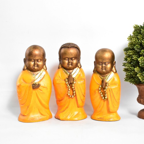 Golden Colour Namste Monk Set Of 3 Statue |home decor in Showpieces &Figurines |Table decorations items