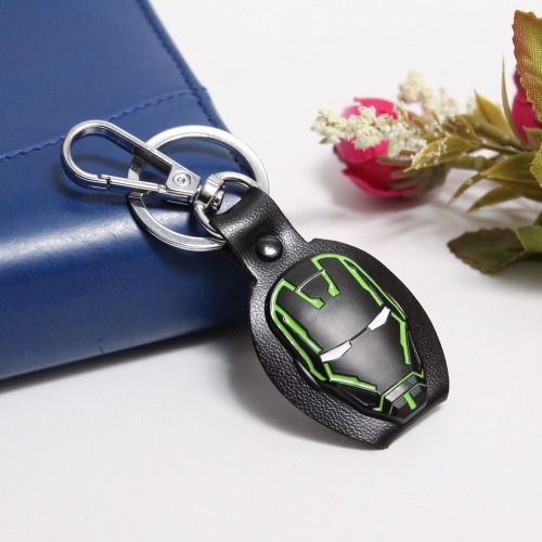 Iron Man Metal Leather Keychain W/ Snap Hook Key Chain Clip Key Ring Key Chain