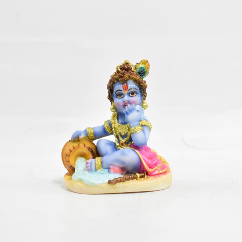 Blue Colour Small Bal Krishna Murti With Makhan Statue | Multicolour-Idol for Temple Decor |Decor Your Home