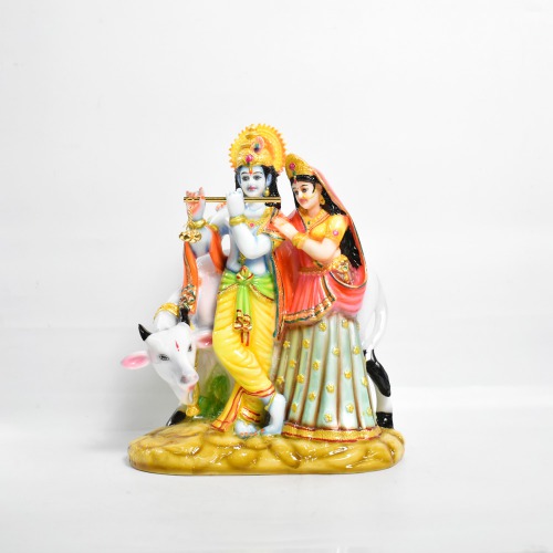 Multi colour Radha Krishna Murti With Cow Murti | Kanha Figurine For Home Temple |Decor Your Home