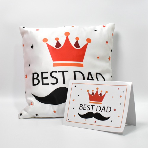 Best Dad  Printed Satin Cushion - 12x12 inches and Greeting Card Combo Pack