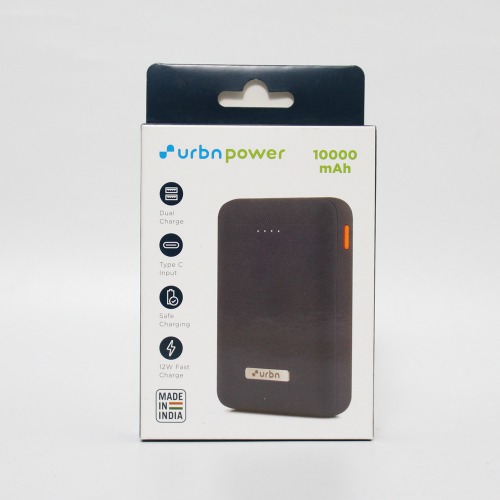 URBN 10000 mAh Lithium Power Bank UPR10K with 12 Watt Fast Charging, Black