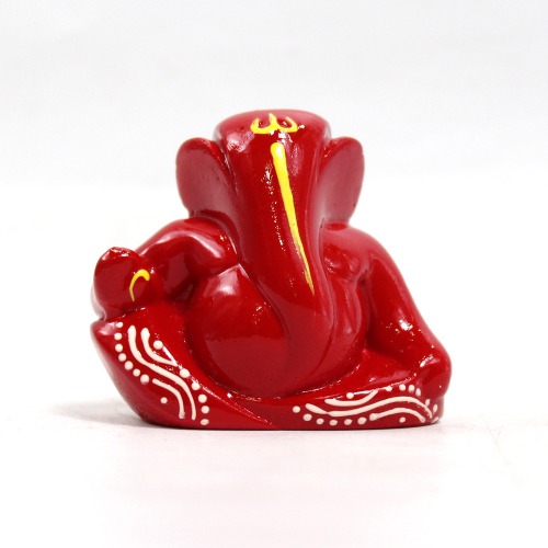 Polyresin Lord Ganesha Idols For Car Dashboard Home & Office - Small Red And Orange | Car Dashboard