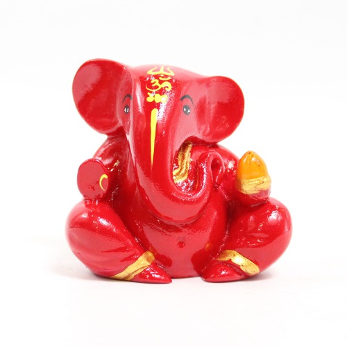 Mini Lord Ganesh Statue Fiber Idol Hindu God of Success For Car | Vehicle Dashboard - Small Red | Orange | Brown