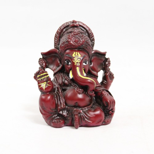 Brown Lord Ganesha Big Ears Glossy Finish With Yellow Shed Idol for Car Dash Board Statue Ganpati Figurine