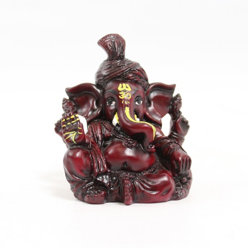 Brown Lord Ganesha Big Ears With Pagdi Glossy Finish With Yellow Shed Idol For Car Dash Board Statue