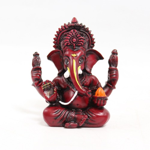 Brown Lord Ganesha Big Ears With Modak Glossy Finish With Yellow Shed Idol for Car Dash Board Statue