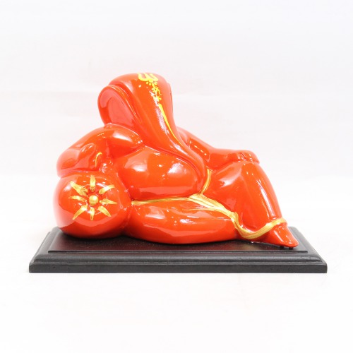 Lord Ganesha With Glossy Finish Idol for Car Dash Board Statue Ganpati Figurine God of Luck- Small Red And Orange