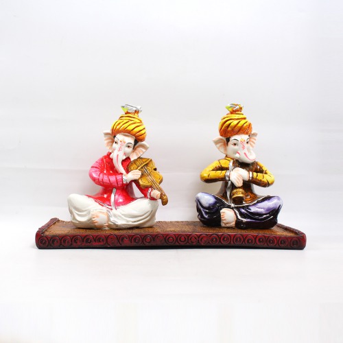 Two Musical Ganesha Glossy Finishing Showpiece | Home & Office | Spiritual | Ganesha Murti | Showpiece