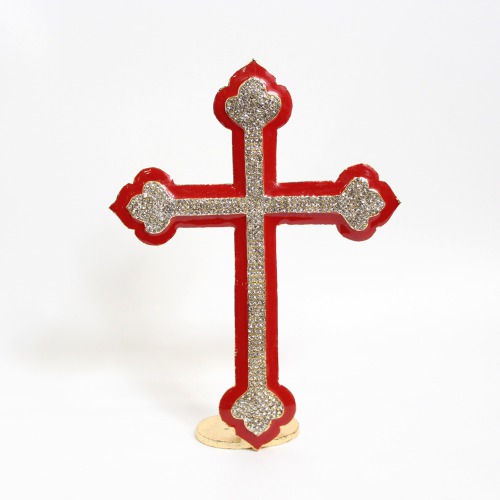 Christian Jesus Christ Holy Cross Idol Red Gold Metal Statue for Car Dashboard | Office Table Showpiece