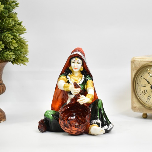 Green and Orange Rajasthani Lady Decorative Showpiece