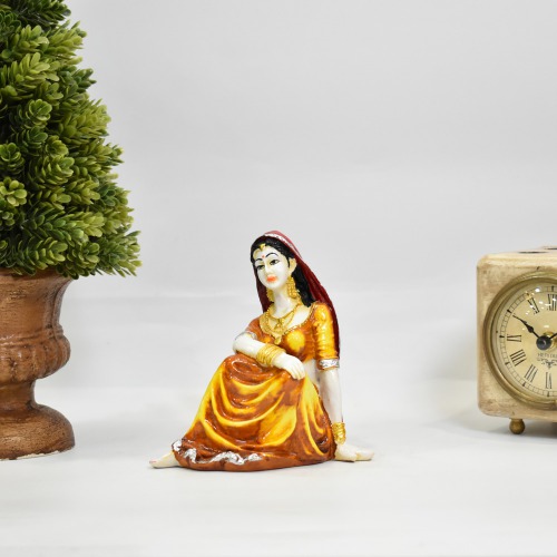 Yellow Rajasthani Lady Showpiece For Home Decor