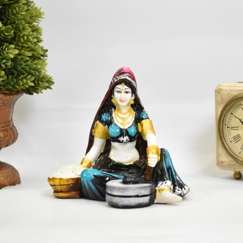 Rajasthani Lady Using Flour Machine Polyresin Statue