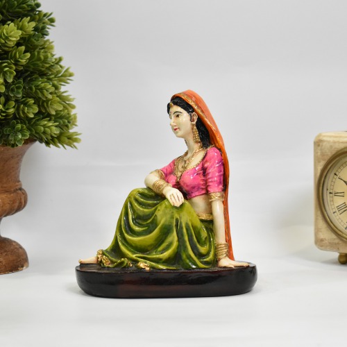 Orange and Green Rajasthani lady Decorative Showpiece For Home Decor