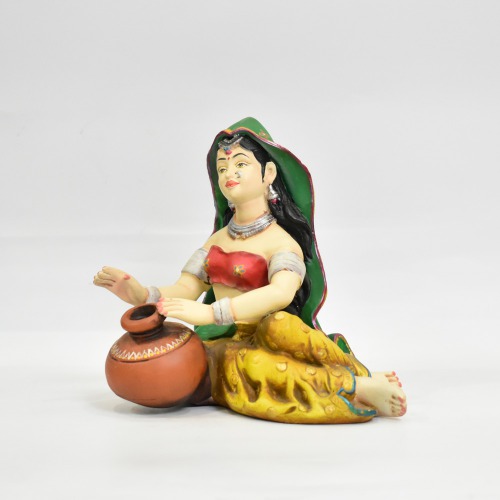 Polyresine Matka Women Rajasthani Showpiece For Home Decor