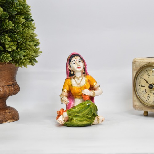 Rajasthani Lady Sitting Rajasthani Style Polyresin Statue | Rajasthani Traditional Style Doll Statue