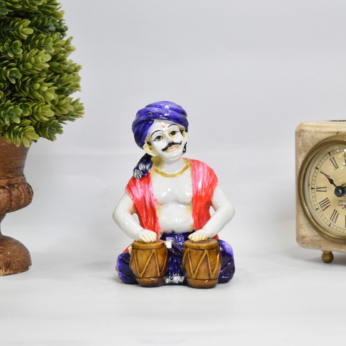 Rajasthani Men Sitting Rajasthani Style With Playing Tabla Polyresin Statue | Rajasthani Traditional Style Doll Statue