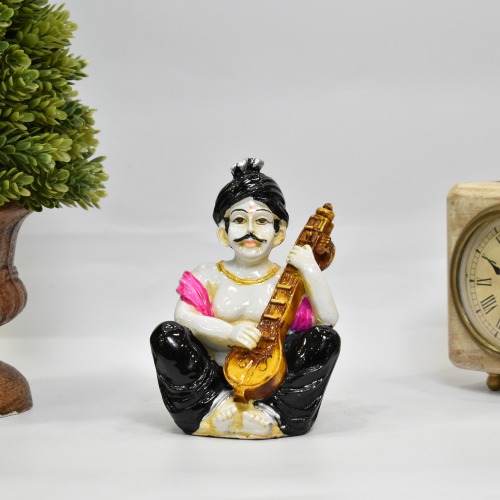 Polyresin Rajasthani Cultural Man with Sitar Statue Showpiece for Home Decor| Table Decor | Multicolour