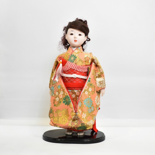 Oriental Japanese Kimono Kabuki Doll Geisha Action Figure Figurine Statue | Orange And Brown Clothes