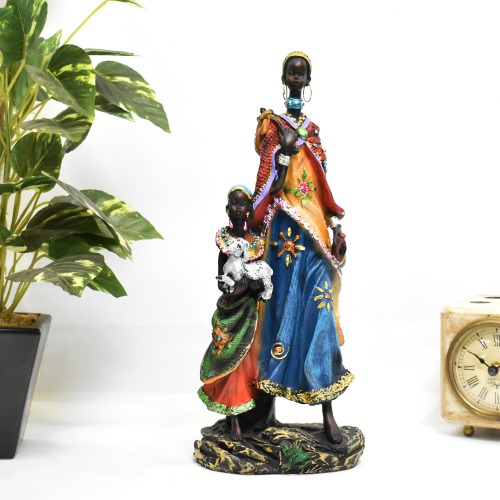 Resin Indian Traditional Standing Lady with Kid Showpiece | Sculpture | Sculpture Resin Desktop Decor Walk