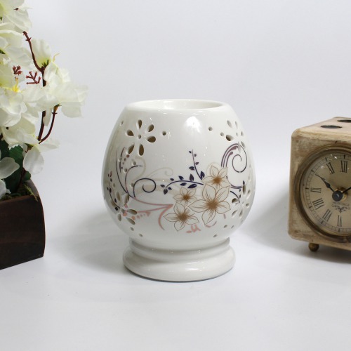 Flower Design Ceramic Electric Diffuser Lamp Round Shape Oil Burner for Home