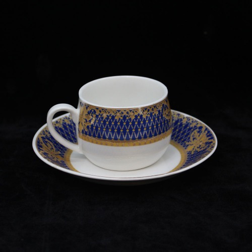 White Ceramic Printed Blue And Gray Design Tea Cup And Saucer 6 Piece Set For Tea | Green Tea Or Coffee