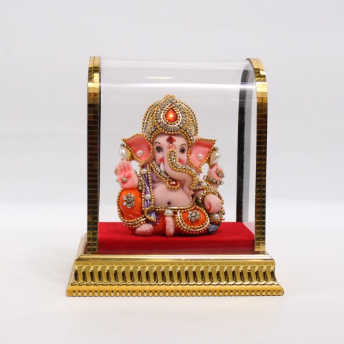 Diamond Studded Mukut Cabinate Ganesha Murti |Ganesha | Statue For Living Room | Ganesha showpiece