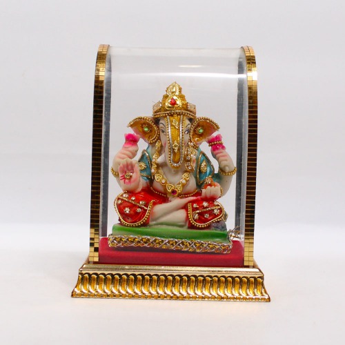 Cabinate Ganesha Red Colour Dhoti With Blue Shal Diamond Studded Murti | Ganesha Murti | Ganesha | Statue For Living Room