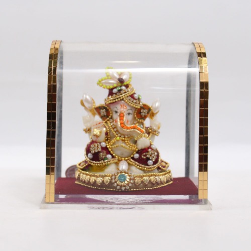 White And Brown Ganesha Diamond Studded Murti | Ganesha Murti | Ganesha | Statue For Living Room