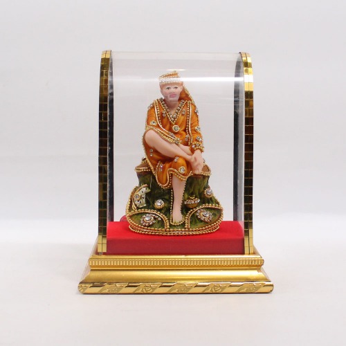 Sai Baba Sitting On Stone Cabinet Murti | Suitable For Home Temple And Home Decor Hall And Living Room